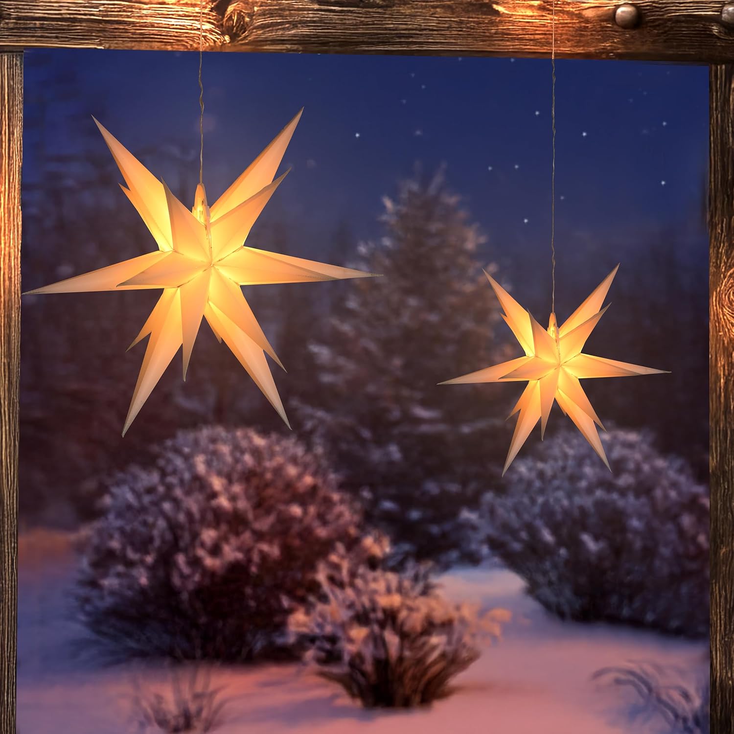 Esotec Solar Weihnachtsdeko outdoor LED Weihnachtssterne beleuchtet outdoor, Ø57cm+Ø35cm, Leuchtsterne mit Aufhängung, 2 Lichtfarben warmweiß + bernsteinfarben LED Stern 103428