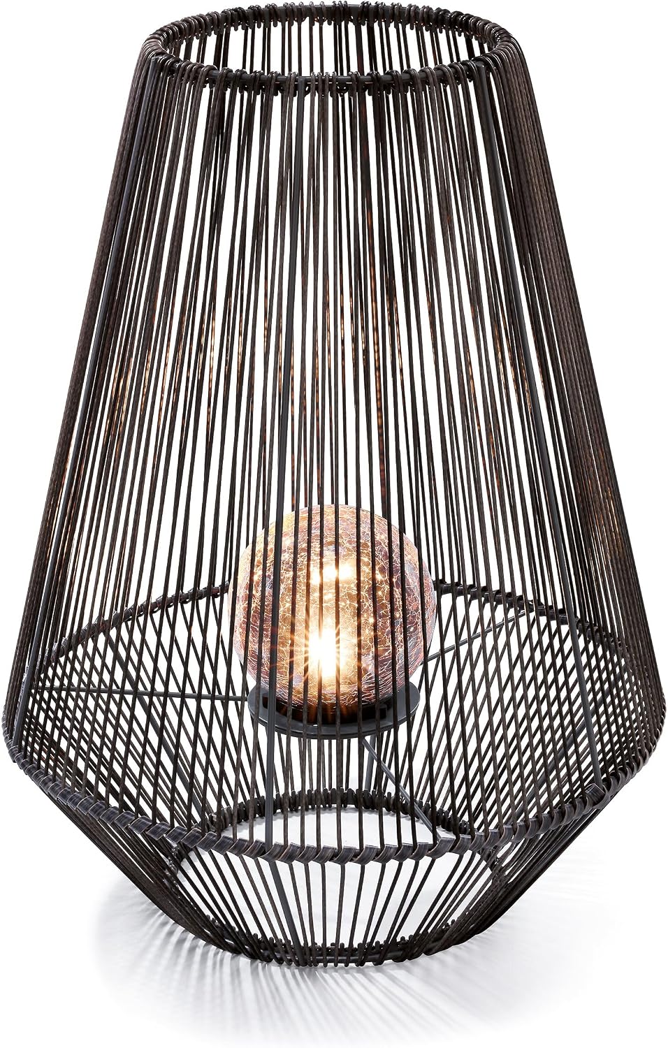 Esotec Solar Windlicht Ilona, Crackle Bruchglas Leuchtkugel innliegend, Dekoleuchte, Polyrattan, Gartenleuchte, Akku, Metall, IP44, wetterfest, außen, schwarz, Höhe 51cm, 102208