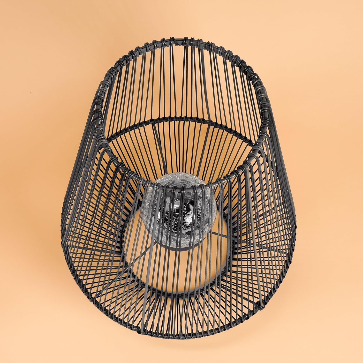 Esotec Solar Windlicht Ilona, Crackle Bruchglas Leuchtkugel innliegend, Dekoleuchte, Polyrattan, Gartenleuchte, Akku, Metall, IP44, wetterfest, außen, schwarz, Höhe 51cm, 102208 — Ansicht 6
