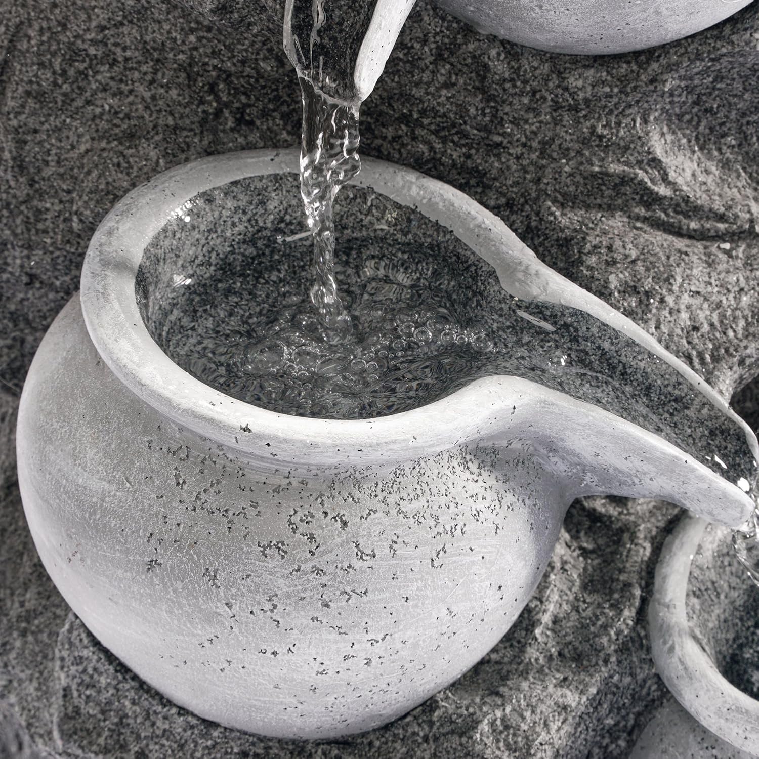 esotec Solarbrunnen mit Akku & LED, H=48cm, Felsen Kaskadenbrunnen Gartenbrunnen Wasserspiel für Garten Terrasse Balkon, granitfarben, 101322 — Ansicht 4