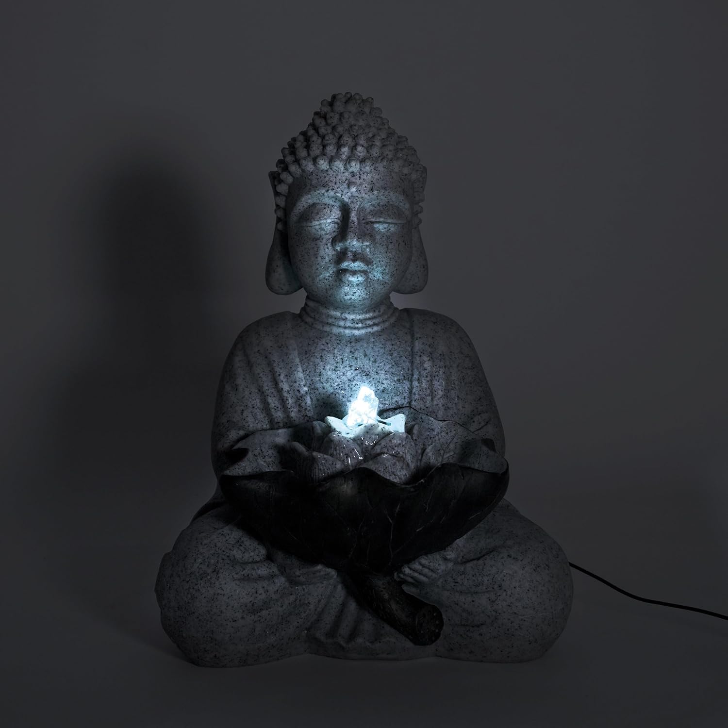 esotec Solarbrunnen Wasserspiel Buddha, Akku + LED + Pumpe, H=43cm, freistehender Springbrunnen, Gartenbrunnen, Vogeltränke, Zierbrunnen, grau 101327 — Ansicht 4