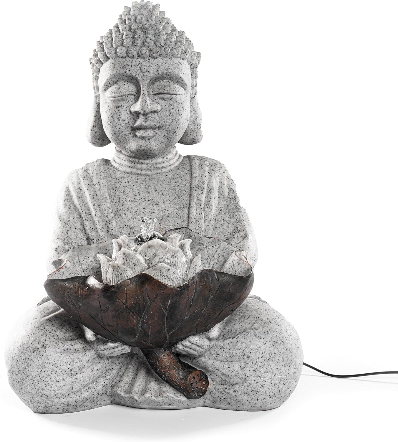 esotec Solarbrunnen Wasserspiel Buddha, Akku + LED + Pumpe, H=43cm, freistehender Springbrunnen, Gartenbrunnen, Vogeltränke, Zierbrunnen, grau 101327