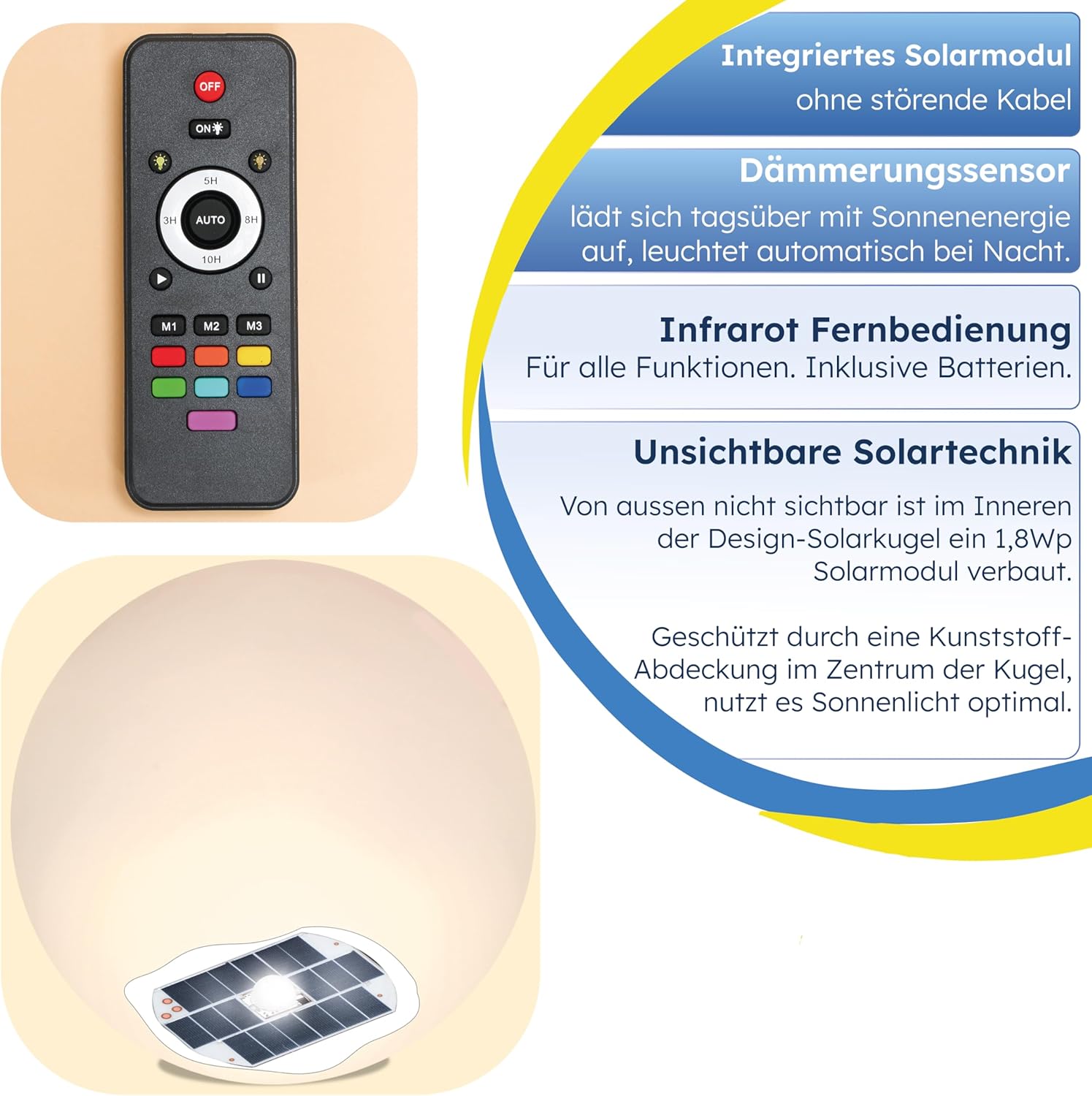 Esotec Solarkugel Liana CCT, 40cm, multicolor, Fernbedienung, Farbwechsel, RGB LED Gartenkugel, Leuchtkugel, Solarleuchte, Kugelleuchte, Kunststoff, IP44, wetterfest, winterfest, außen, 102641 — Ansicht 5