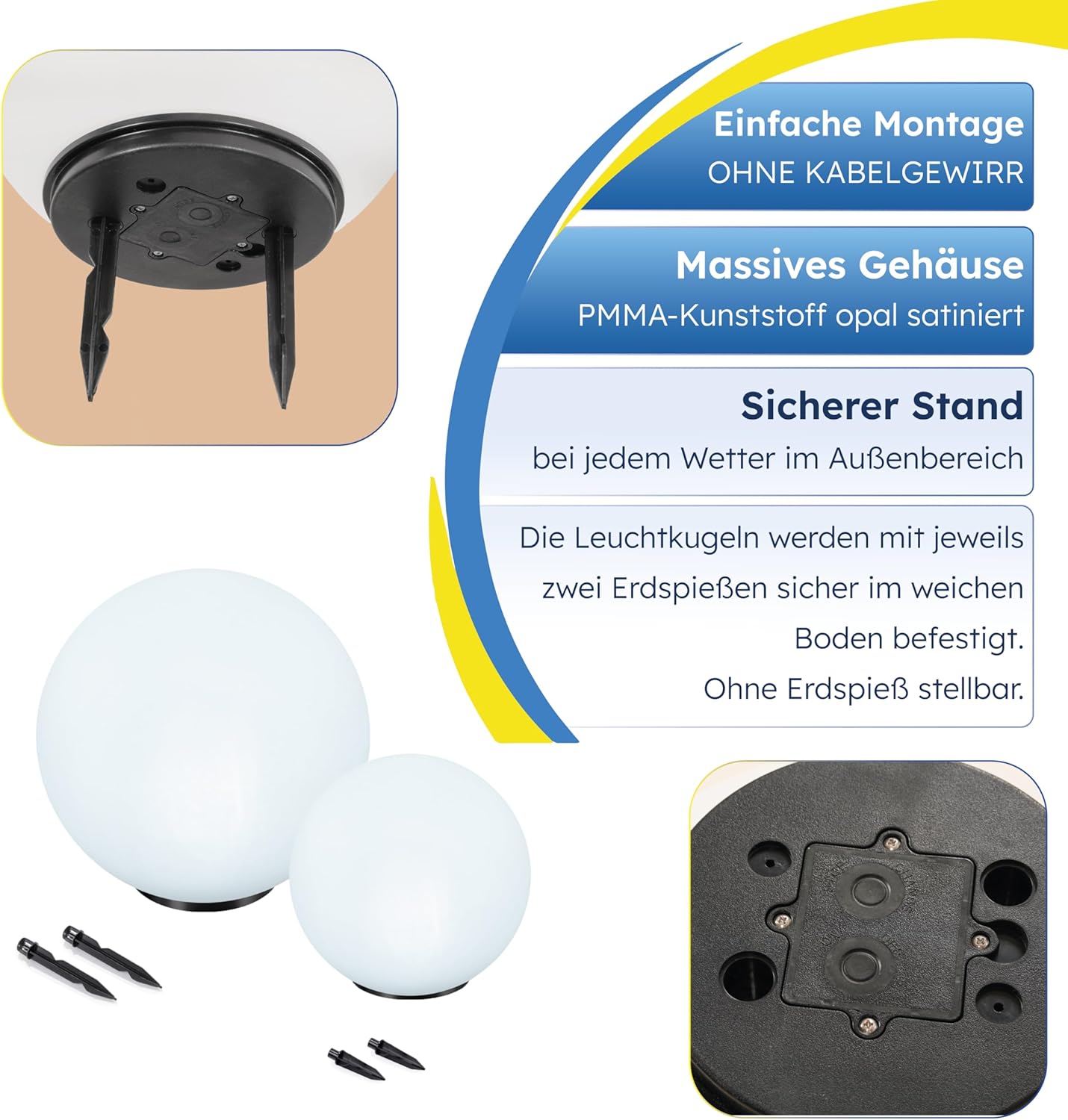 Esotec Solarkugeln Basic, multicolor, 2er Set, 7 Leuchtfarben, Farbwechsel, 20+30cm, Akku, Solarmodul, Leuchtkugelset, LED Gartenkugeln, Solarlampen für außen, winterfest, wetterfest, 102613 — Ansicht 6