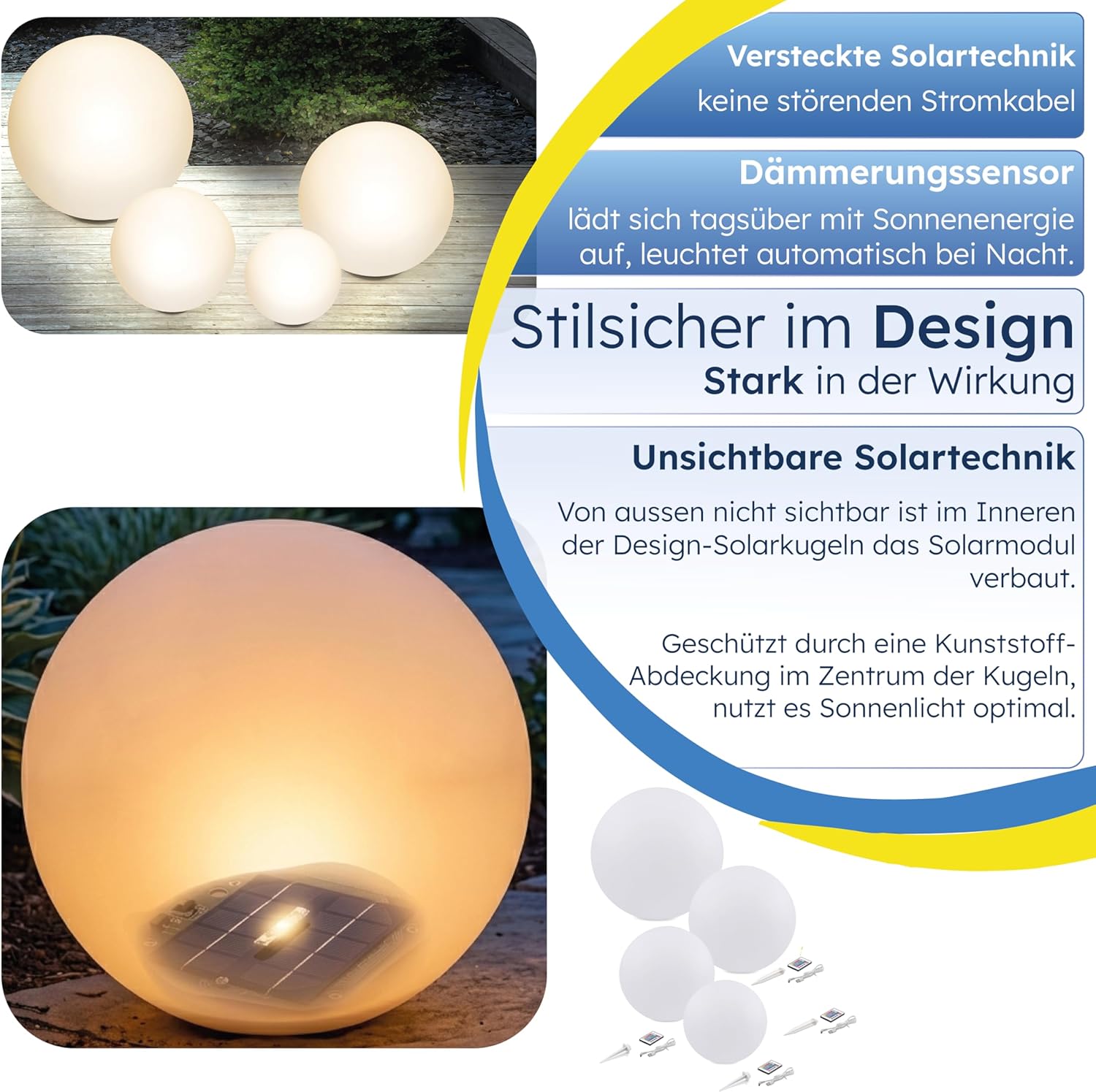 Esotec Solarkugeln Siena, 4er Set, multicolor, 20+30+40+50cm, Fernbedienung, USB, 16 Leuchtfarben, Akku, Solarmodul, Erdspieß, Solarleuchte, Kugelleuchte, außen, winterfest, wetterfest, 102896 — Ansicht 5