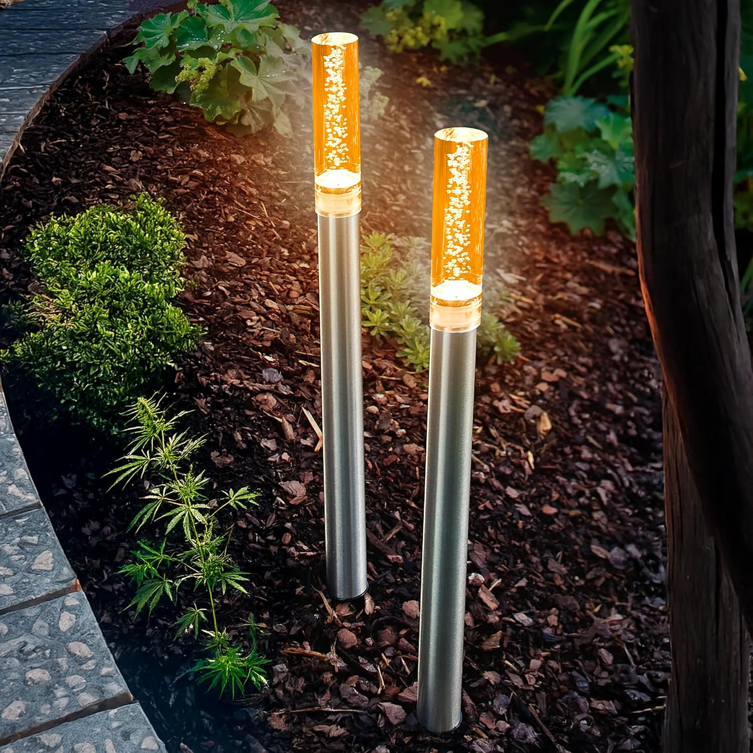 Esotec Solarlampen für außen Leuchtstäbe TWINS 2er Set, bernsteinfarbenes LED-Licht, eingeschlossene Luftblasen, Gartenbeleuchtung, Wegeleuchte, Edelstahlrohr, winterfest 103307 — Ansicht 2