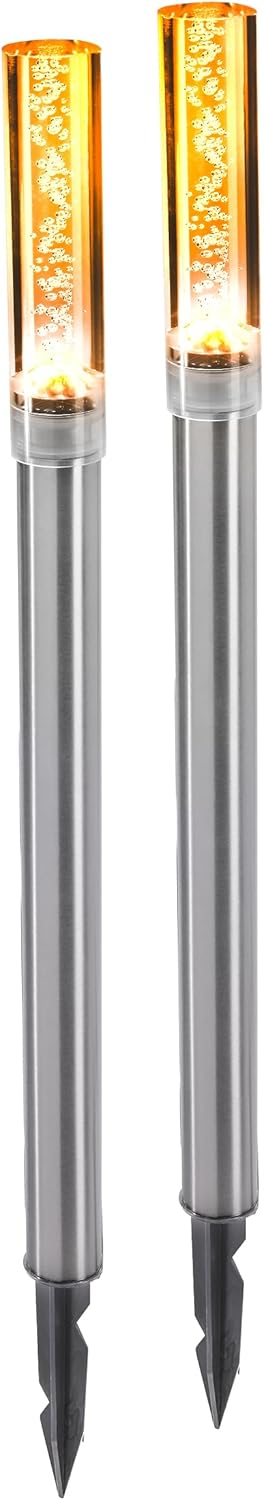 Esotec Solarlampen für außen Leuchtstäbe TWINS 2er Set, bernsteinfarbenes LED-Licht, eingeschlossene Luftblasen, Gartenbeleuchtung, Wegeleuchte, Edelstahlrohr, winterfest 103307