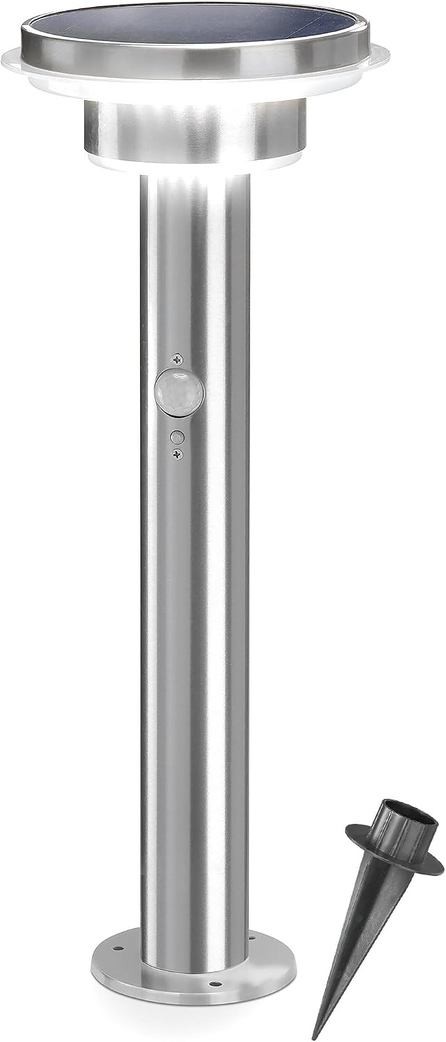 esotec Solarlampen für außen Solarleuchte Tini mit Bewegungsmelder, Gartenbeleuchtung Edelstahl H=45,5cm, 3 Betriebsmodi, 600lm, 102596
