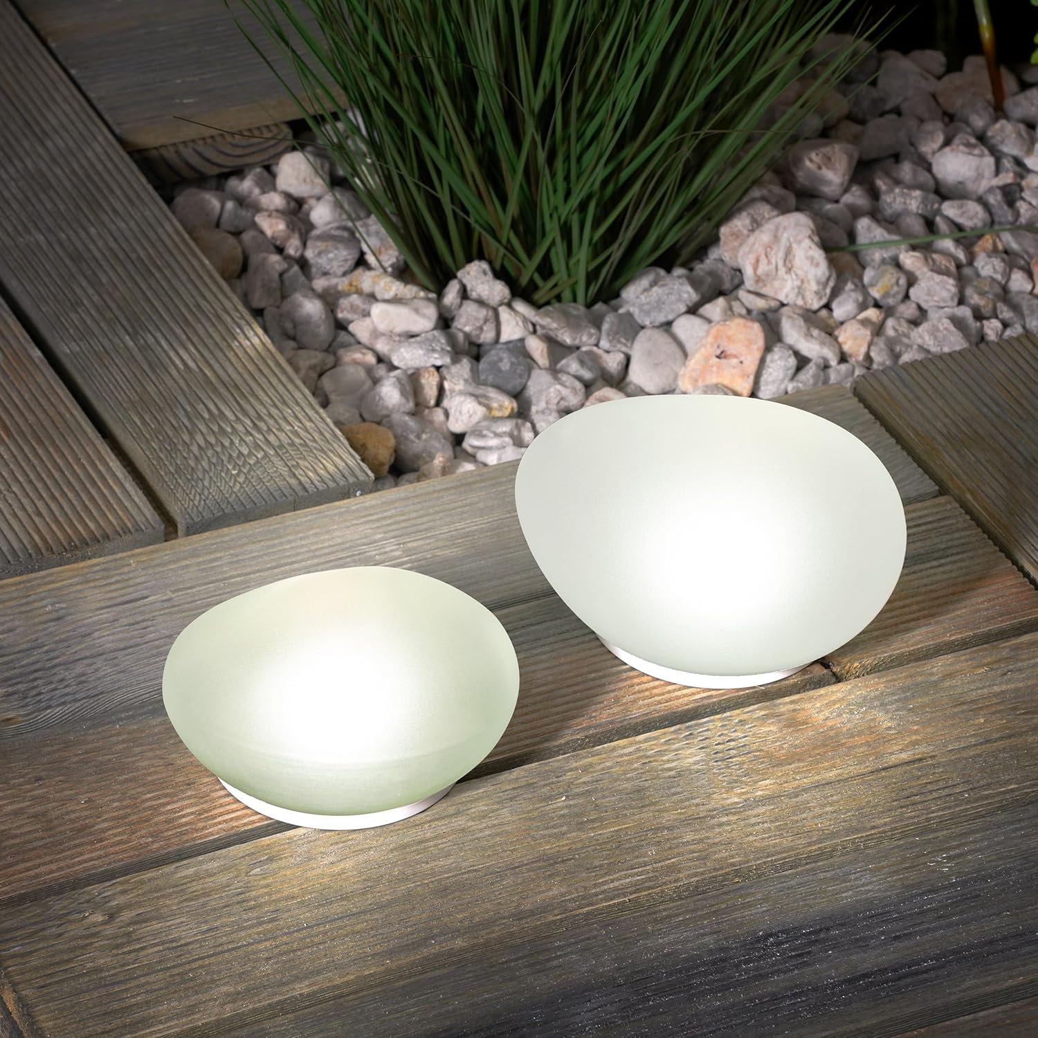 Solar Glas Deko Steinleuchten 2er Set Lichtfarbe neutralweiß 4100K Gartendekoration Solarleuchten esotec 102084 — Ansicht 3